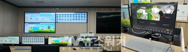 통합관리센터(상하수도사업소 내) 전경(좌), CCTV 화면으로 실시간 감시(우)