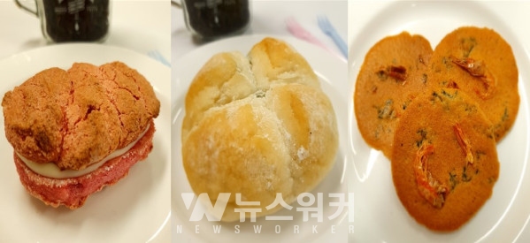 (왼쪽부터) 비파다쿠아즈, 목화솜빵, 맛김새우칩