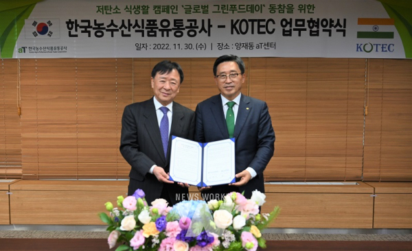 김춘진 한국농수산식품유통공사 사장(우측), 심상만 인도 KOTEC 회장(좌측)
