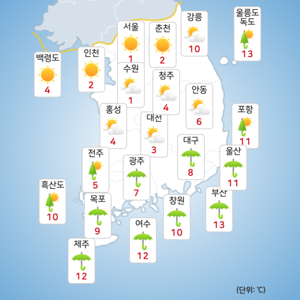 10일 전국 일부 지역 아침 기온이 영하로 떨어지겠다. [사진=기상청]
