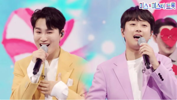 김희재와 이찬원의 '콩깍지' 무대 중에서 [사진=미스 앤 미스터 트롯]