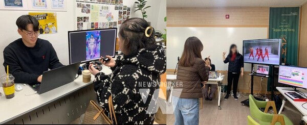 GIST 융합기술학제학부 소속 ‘팀 지스트(team GIST, 연구책임자: 홍진혁 교수)’가 주관기관으로 진행한 리빙랩 현장 (좌: 햅틱 디자인 도구 체험, 우: 댄스with 저스트댄스 체험)