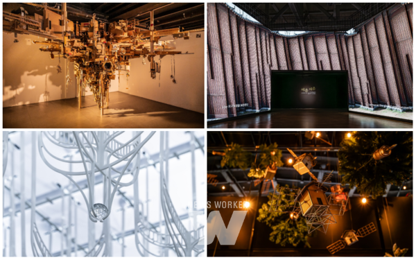 전시작품 (왼쪽상단부터 시계방향)인-해빗, 병렬울림, 다트게임, 에덴