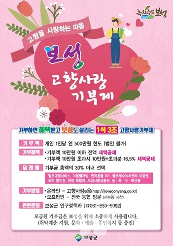 보성군, 고향사랑기부금 '3억 원' 돌파 