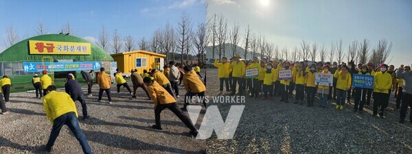 지난 5일 팔금면민 걷기대회 행사에서 건강증진에 대한 홍보관을 운영하고 있다.