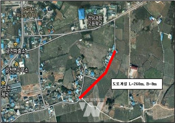 나주시가 금천면 연동마을에 도시계획도로를 신설한다. 금천 연동마을 도시계획도로 개설공사 위치도 (사진제공-나주시)