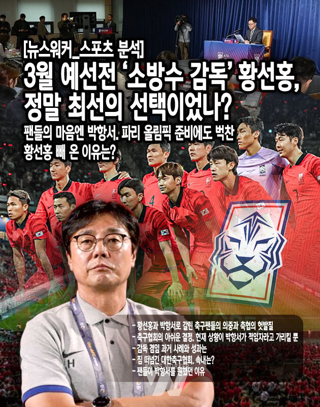 의견이 갈린 이유에 대한 배경으로는 감독을 맡게 된 시기적 요소가 매우 크다. 축구협회는 감독 선임 이전의 3차례 전력강화위원회 회의를 통해 정규 감독보다는 ‘임시 감독을 선임하는 방향’으로 전환했다. 클린스만 전 감독이 중도 경질된 상황에서 3월 일정을 고려하면, 대표팀이 가지고 있는 수많은 과제를 뒤로하고 당장 태국전만이라도 지휘해 줄 누군가가 필요했을 것이다. 독단적으로 K리그 감독을 차출해가자니 뿔난 팬들이 들고 일어났다. 이런 당연한 일을 고려하지 못한 것...[본문 중에서]