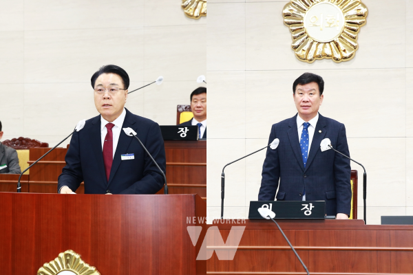 제266회 화순군의회 임시회 제1차본회의- (왼쪽)구복규 화순군수, (오른쪽)하성동 의장