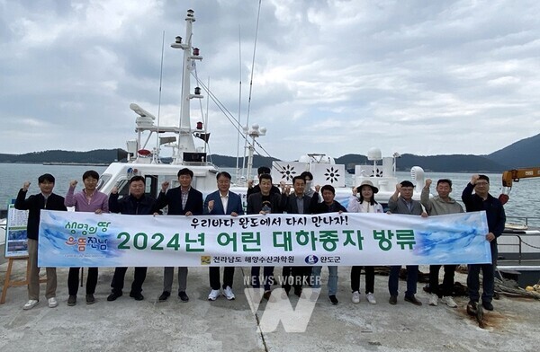 전라남도해양수산과학원(원장 김충남)은 풍요로운 바다 만들기 일환으로 경제적 가치가 높은 어린 대하 800만 마리를 8일 완도·해남·영광·강진 해역에 방류했다