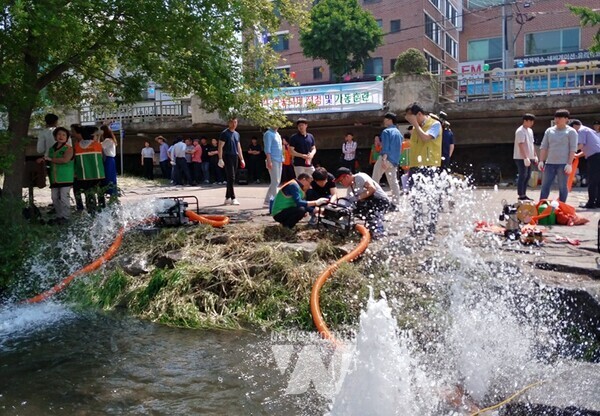 집중 호우 대비 양수기 가동 훈련