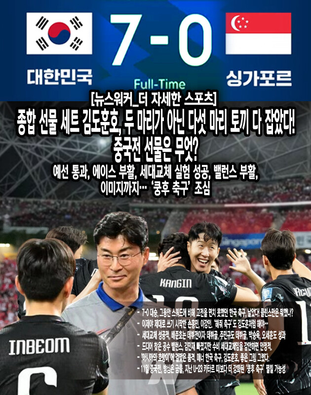 이강인과 황인범이 오른쪽으로 갔던 것이 손흥민에게는 더욱 유리한 것이었는데, 손흥민은 원래 왼쪽 윙어였기에 자기 포지션에서 뛸 수 있었고, 그렇다고 오른쪽의 이강인을 놔두자니 무시할 수 없었던 싱가포르는 손흥민에게 집중할 수 없었기 때문이다. 이강인이 드리블로 시선을 끄는 사이 손흥민의 마크가 널널해졌고, 어쩌다 손흥민에게 공이 갔을 때는 그의 주특기인...[본문 중에서]