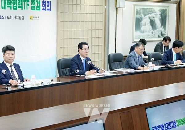 김영록 전라남도지사가 13일 도청 서재필실에서 열린 ‘글로컬대학 30 본지정 대응 대학협력T/F 점검회의’를 주재하고 있다.