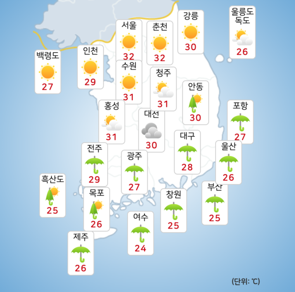 27일 제주도와 남부지방에 비가 내리겠다. [사진=기상청]