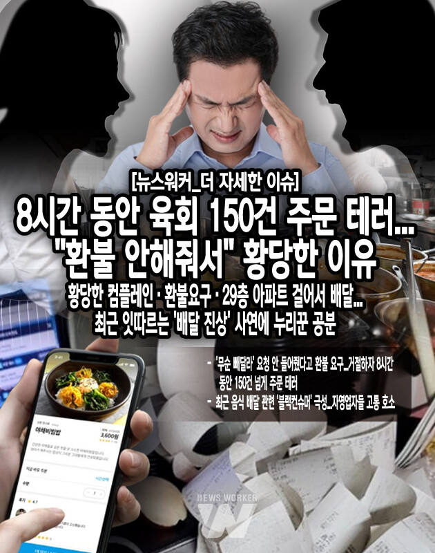 누리꾼들은 분노하며 "배달 진상 이해가 안 된다", "영업방해로 고소하고 손해배상 청구해서 뜨거운 맛을 느끼게 해 줘야 한다", "진상 고객 블랙리스트를 만들어서 업주들끼리 공유해야 한다", "한국 사회가 갈수록 정신 나간 사람들이 많아지는 것 같다", "사장님 빨리 잊고 기운 차리시길" 등의 반응을...[본문 중에서]