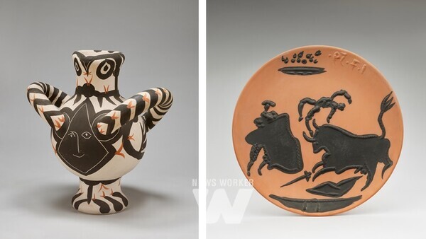 파블로 피카소 作 - 큰 새와 검은 얼굴 투우(코히다)-투우사를 뿔로 들이받는 소