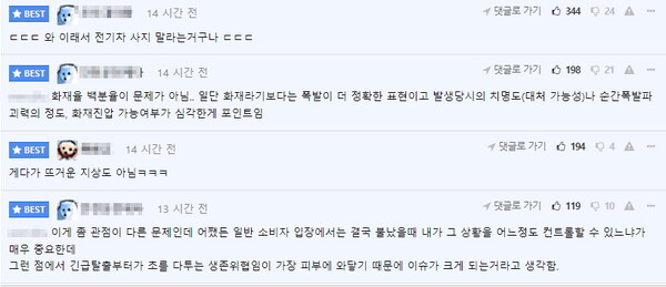 에펨코리아 전기차 화재 관련 댓글[사진=에펨코리아 캡처]