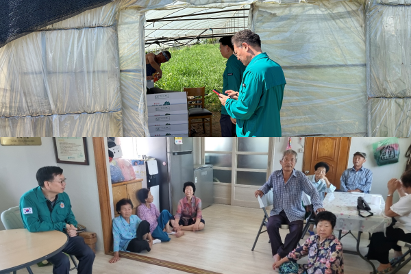 고광완 광주광역시 행정부시장은 4일 광산구 용곡동 소재 비닐하우스를 찾아 농업종사자들을 대상으로 무더위 시간대 작업 자제 등 폭염 안전수칙 준수를 당부하고 있다. 또한 무더위쉼터로 운영되고 있는 광산구 용곡동 용곡경로당을 찾아 이용중인 마을 주민들을 대상으로 무더위 시간대 야외활동 자제 등을 당부하고 있다. /광주광역시 제공