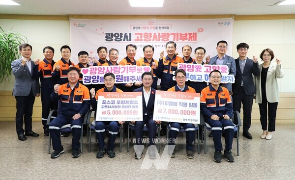 포항제철소 파트너사협회 회장단(회장 김재열)이 광양시를 방문해 고향사랑 기부금을 전달했다