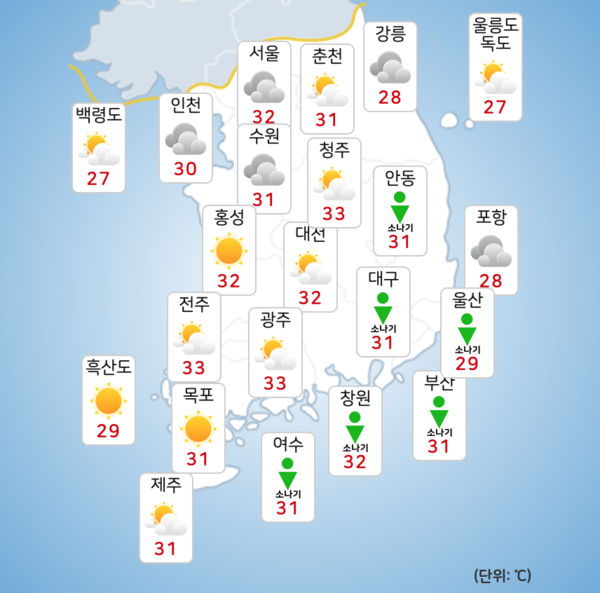일요일인 8일에도 소나기가 이어지겠다. [사진=기상청]