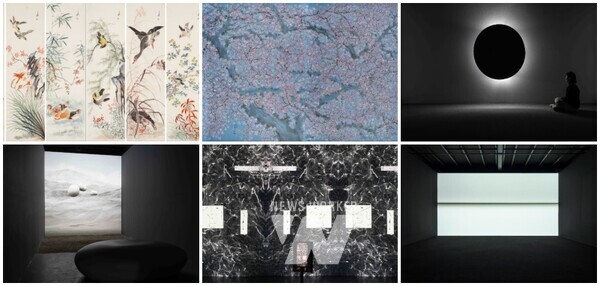 (상단 왼쪽부터 시계방향) 이용우-화조8곡병, 허달재-매화, 정성윤-두 개의 타원, 고휘-소리 오브젝트를 위한 구성 제7번, 고휘-잔향