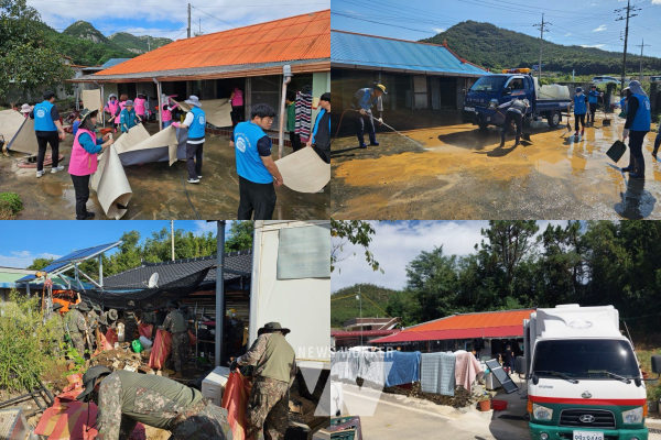 진도군은 지난달 21일에 내린 집중호우로 인해 대규모 침수 가구가 발생했고, 봉사단체와 공무원 약 320명이 도움이 필요한 50가구에 방문하여 수해복구 작업에 전력을 다했다