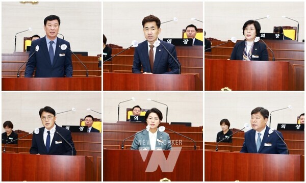 (윗줄)하성동 예산결산위원장, 류종옥 의회운영위원장, 조명순 총무위원장 (아랫줄)류영길 부의장, 김지숙 의원, 조세현 산업건설위원장