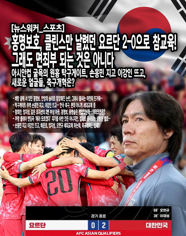 가뜩이나 이 자리는 손흥민의 포지션이었다. 대표팀은 손흥민을 위시한 윙어 자원이 비교적 두터웠지만, 손흥민이 단순한 윙어가 아니었기에 그 공백을 대체하기 위해서는 전체적인 운용의 변화가 불가피했다.손흥민의 부상으로 해당 포지션에는 황희찬이 선발 투입되었다. 그러나 황희찬이 전반 20분 만에 부상으로 교체됐을 때, 홍 감독은 망설임 없이 엄지성을 투입했다. 그리고...[본문 중에서]