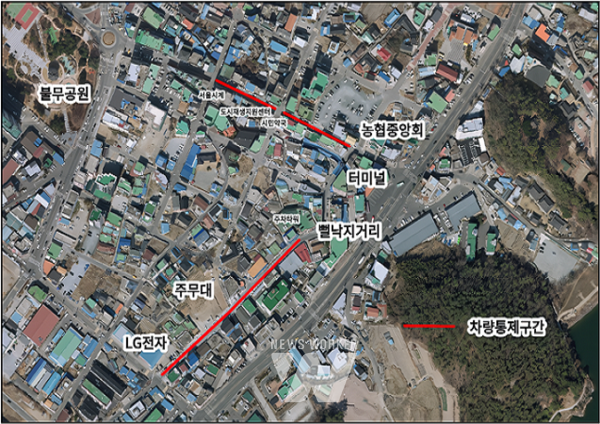 무안갯벌낙지축제로 인한 교통 통제구간 위성지도