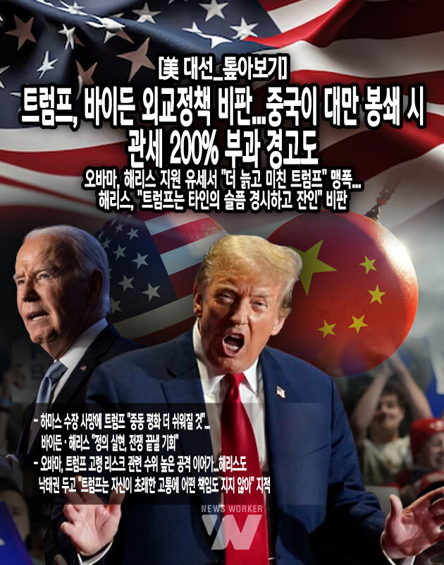 트럼프 전 대통령은 중국이 대만을 봉쇄하게 된다면 이를 저지하기 위해 초고율의 관세를 부과하는 정책을 펼칠 수도 있다고 밝혔다. 18일(현지시간) 월스트리트저널(WSJ)에 따르면 트럼프 전 대통령은 최근 인터뷰에서 시진핑 중국 국가주석의 대만 봉쇄를 막기 위해 어떻게 대응할 것인지에 대한 질문을 받고는 "매우 간단하다"며...[본문 중에서]