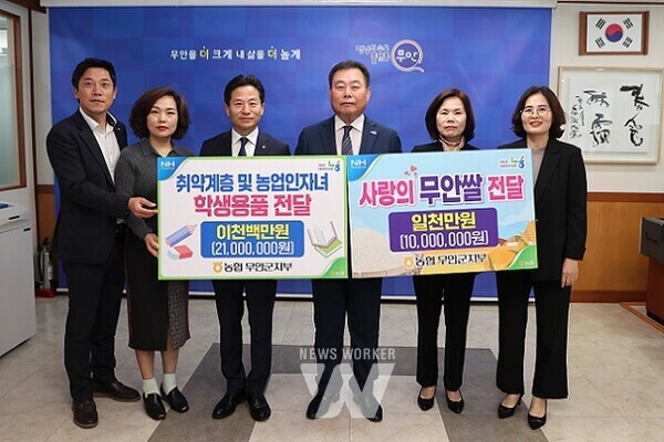 군수실에서 진행된 NH농협은행 무안군지부 후원물품 기탁식