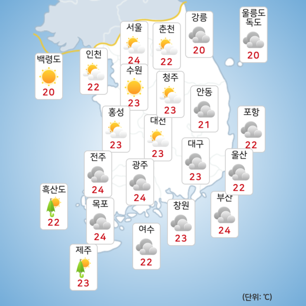 토요일 중부지방은 맑고 나머지 지역은 흐리겠다. [사진=기상청]