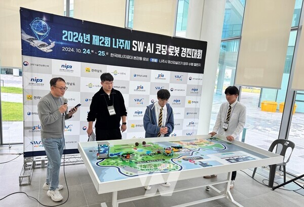 전남 SW미래채움 페스티벌에서 SW·AI교육 전시 및 체험부스 활동모습소프트웨어(SW)미래채움 가족캠프 참가자 단체사진제2회 나주시 SW·AI 코딩로봇 경진대회 현장