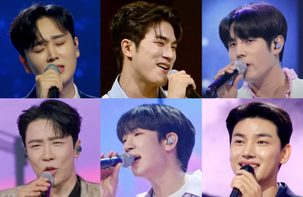 '현역가왕2'에 출전하는 송민준, 윤준협, 김중연, 노지훈, 최수호, 에녹(사진 위 왼쪽부터 시계방향으로)  [사진=MBN MUSIC·TV조선 공식 유튜브]