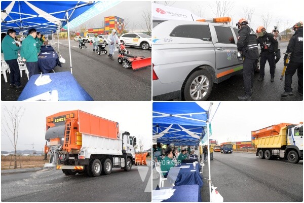 고광완 광주광역시 행정부시장이 29일 오후 무진로-월전동 간 개설 도로에서 열린 폭설대응 유관기관‧단체 합동훈련에 참석하여 기습폭설로 인한 피해발생 및 도로정체 상황 대응 등을 점검하고 있다. /광주광역시 제공