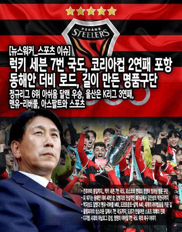 산업적 경쟁은 자연스럽게 축구계로 이어졌다. 1973년부터 대구/경북을 연고지로 삼았던 포항제철축구단은 프로축구 출범과 함께 경상도의 강자로 자리 잡았다. 1990년, 현대그룹의 축구단이 울산으로 연고지를 이전하면서 두 기업의 경쟁 구도는 축구장으로 확장됐다. 특히 김종부 스카우트를 둘러싼 갈등은 이미 존재하던 긴장 관계를...[본문 중에서]