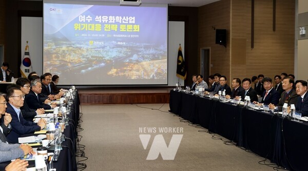 전라남도는 세계적 경기침체와 공급 과잉으로 어려운 여수 석유화학산업의 위기 극복을 위해 산업위기 선제대응지역 지정과 산업용 전기료 인하 등 지원을 정부에 건의하는 등 전방위적 노력을 기울이고 있다