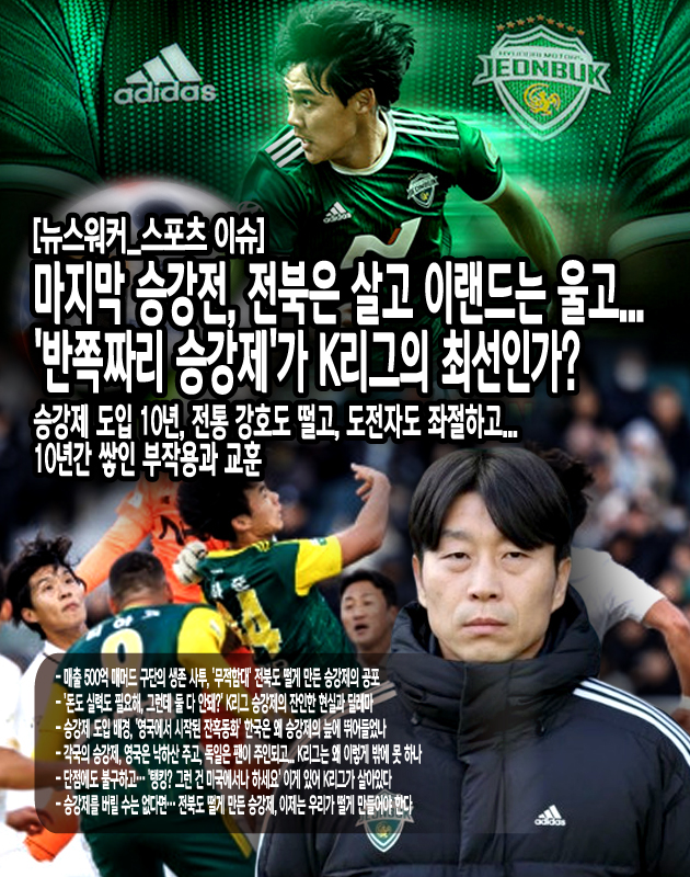 이날의 승리로 전북은 강등이라는 치욕스러운 역사는 피했지만, 명가의 자존심은 이미 크게 훼손된 뒤였다. "다시는 이런 경기를 하고 싶지 않다"는 김두현 감독의 말처럼, 전북은 이번 시즌을 교훈 삼아 재도약을 준비해야 하는 상황이다. 주장 박진섭은 "팬들에게 죄송하다. 내년에는 우승에 도전하는 팀이 되겠다"고 다짐했지만, 전북이 과거의 영광을 되찾을 수 있을지...[본문 중에서]