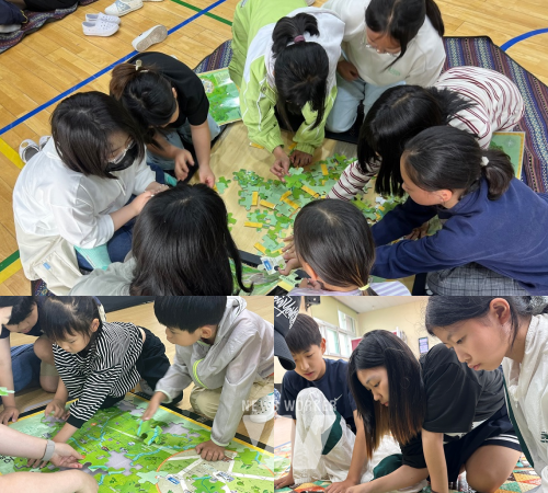 ACC 오월이야기 퍼즐 프로그램에 참가하고 있는 신안군 어린이들