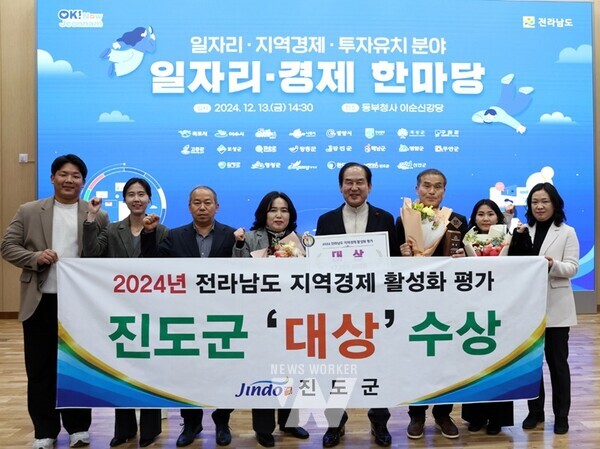 진도군은 지난 13일, 전남도청 동부청사 이순신 강당에서 열린 2024년 일자리·경제 한마당 행사에 참석해 ‘2024 전라남도 지역경제 활성화 평가’에서 대상과 함께 1,700만 원의 시상금을 받았다.