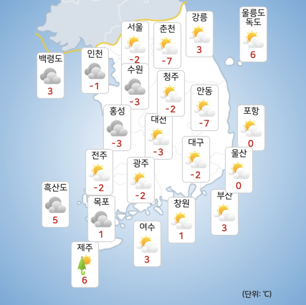 금요일 일부 지역에 눈이나 비가 오겠다. [사진=기상청]