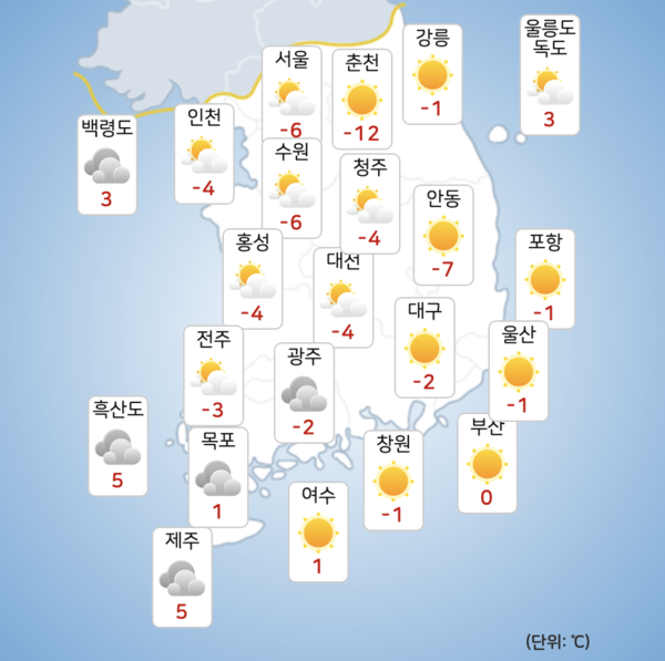 월요일 아침 기온이 영하권을 보이겠다. [사진=기상청]