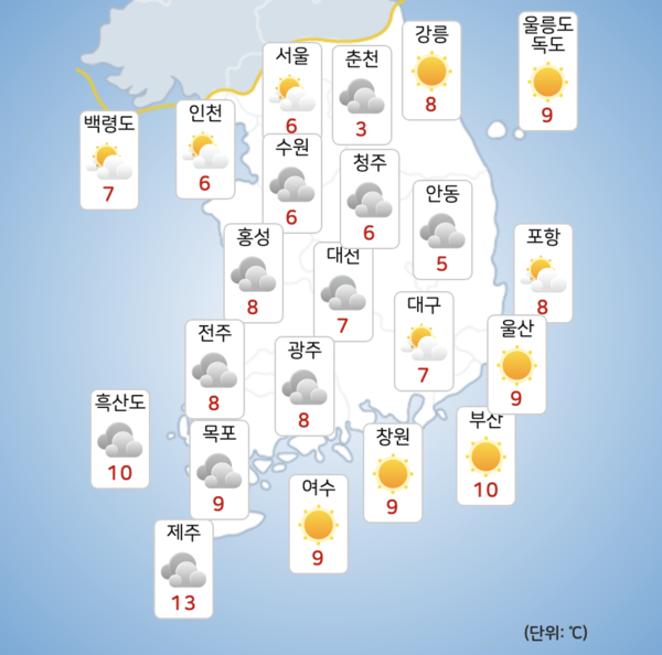 25일 전국이 흐리겠다. [사진=기상청]