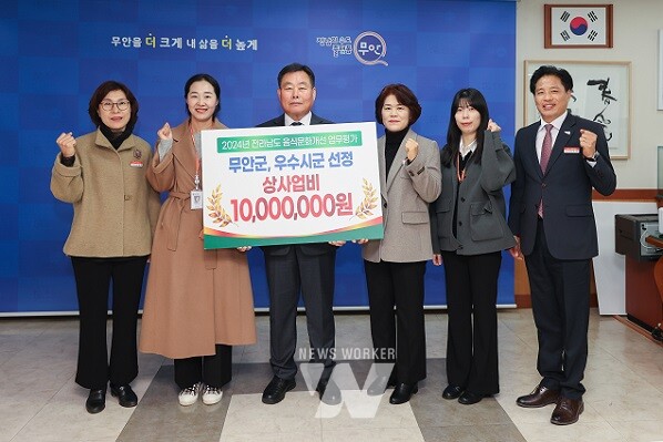 군수실에서 진행된 음식문화개선 업무 평가 우수시군 선정 기념촬영