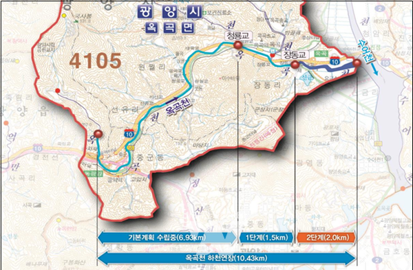 옥곡천 지방하천 정비사업 위치도