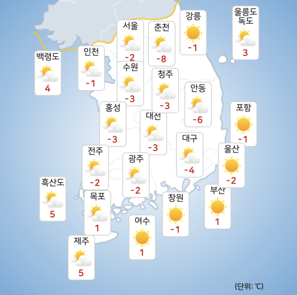 [내일날씨]2025년 을사년 첫날 대체로 맑아...동해안 등 일출 명소 아침 기온은?