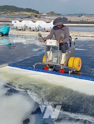 탑승형 전동대파기(소금을 염전 가장자리로 모으는 장비)
