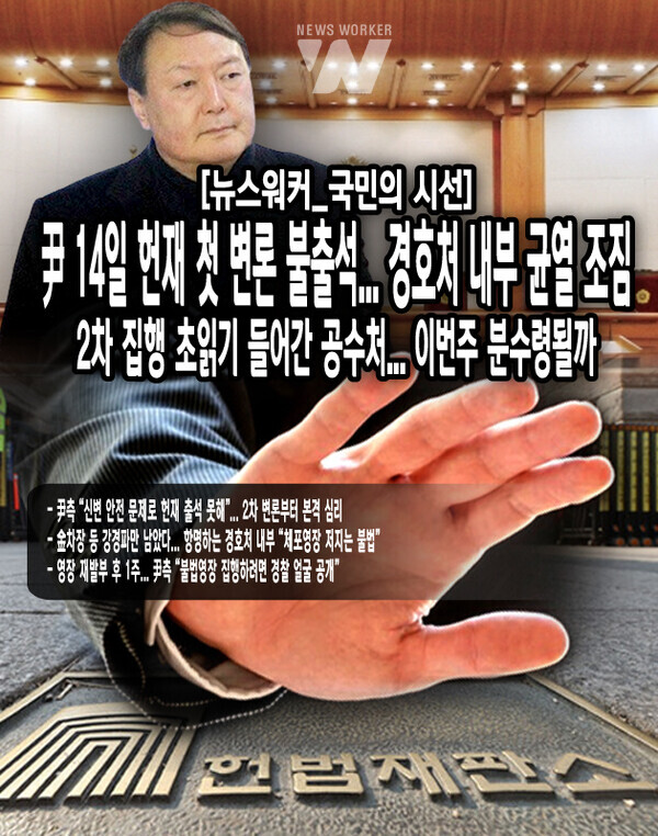 헌법재판소법 제52조에 따르면 정식 변론에는 당사자가 참석해야 한다. 다만 당사자가 출석하지 않을 경우 다시 기일을 정하고, 두 번째 기일에도 불출석하면 당사자 없이 심리할 수 있다. 이처럼 윤 대통령의 헌재 불출석은 법적 요건에 해당하지 않지만...[본문 중에서]