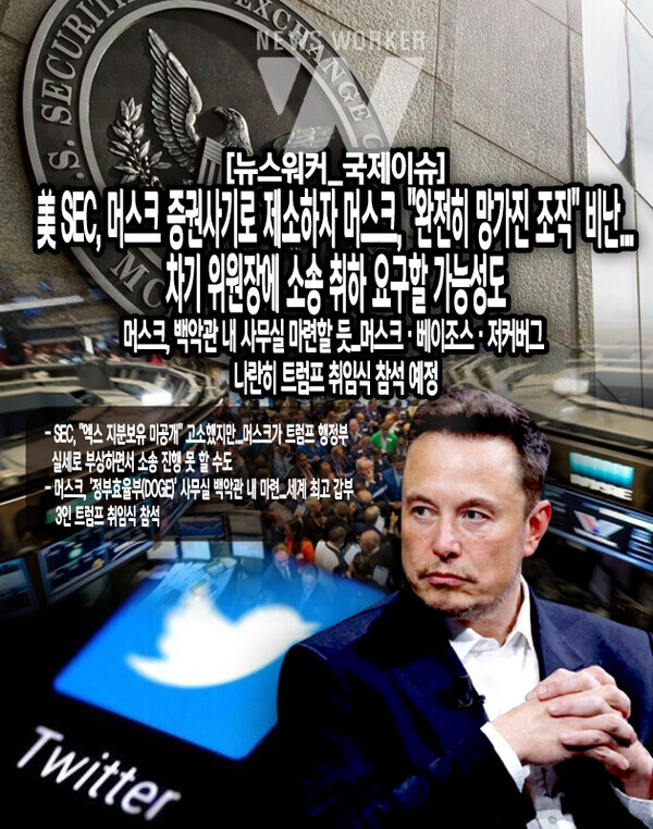 SEC는 소장에서 머스크가 2022년 당시 트위터를 인수하기 이전에 트위터 지분 5% 이상을 보유했지만, 이를 제때 공개하지 않아 공개 의무를 위반했다고 주장했다. 구체적으로는 머스크가 5% 이상의 지분을 보유했다는 사실을 투자자들이 인지하기 전에 주식을 추가로 매입함으로써 약 1억5천만 달러(2천189억원)의 비용을 아낄 수 있었다고...[본문 중에서]