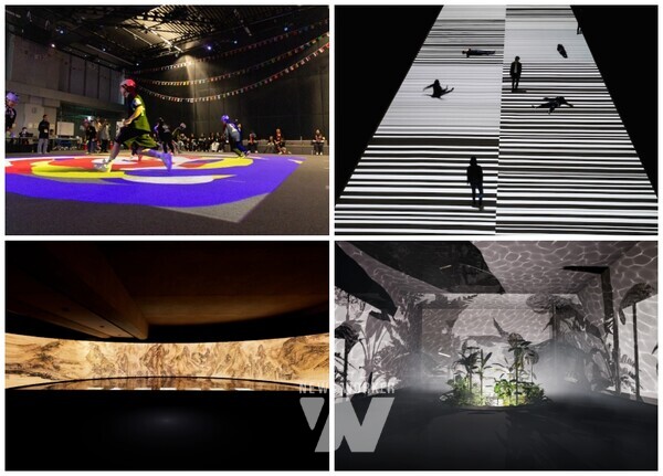 (왼쪽부터 시계방향) ACC미래운동회 땅따먹기, 료지이케다 테스트패턴, 이이남 고사관수, 이이남 사라지는 산수