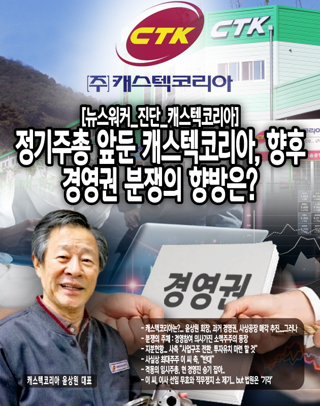 사상공장 매각 불발의 여파가 채 가시기도 전에 캐스텍코리아 앞에 경쟁자가 등장했다. 당사의 지분 5%를 확보함으로써 비로소 존재가 드러난 소액주주는 바로, 유진오토텍의 대표이사인 이학철 대표다. 2023년 12월, 그는 주식 보유 목적을 ‘경영 참여’로 명시함으로써 경영권과 사상공장 매각에 연이어 실패를...[본문 중에서]